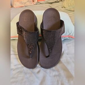 Fitflop Women's Size 9 Electra Black Sequin Toe-post Sandal